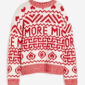 ****H&M Red & White Graphic Wool Blend Sweater "Amore Mio" - NWT